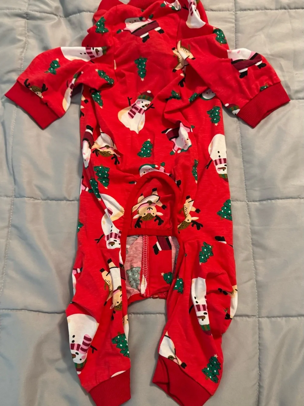 Red Holiday Snowman Pet’s One-Piece Zipper Pajamas/Recovery suit.